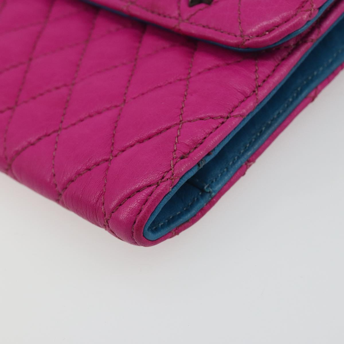 Chrome Hearts Wave 4 3-Snap Quilted Long Wallet Leather Pink Auth 193426SM
