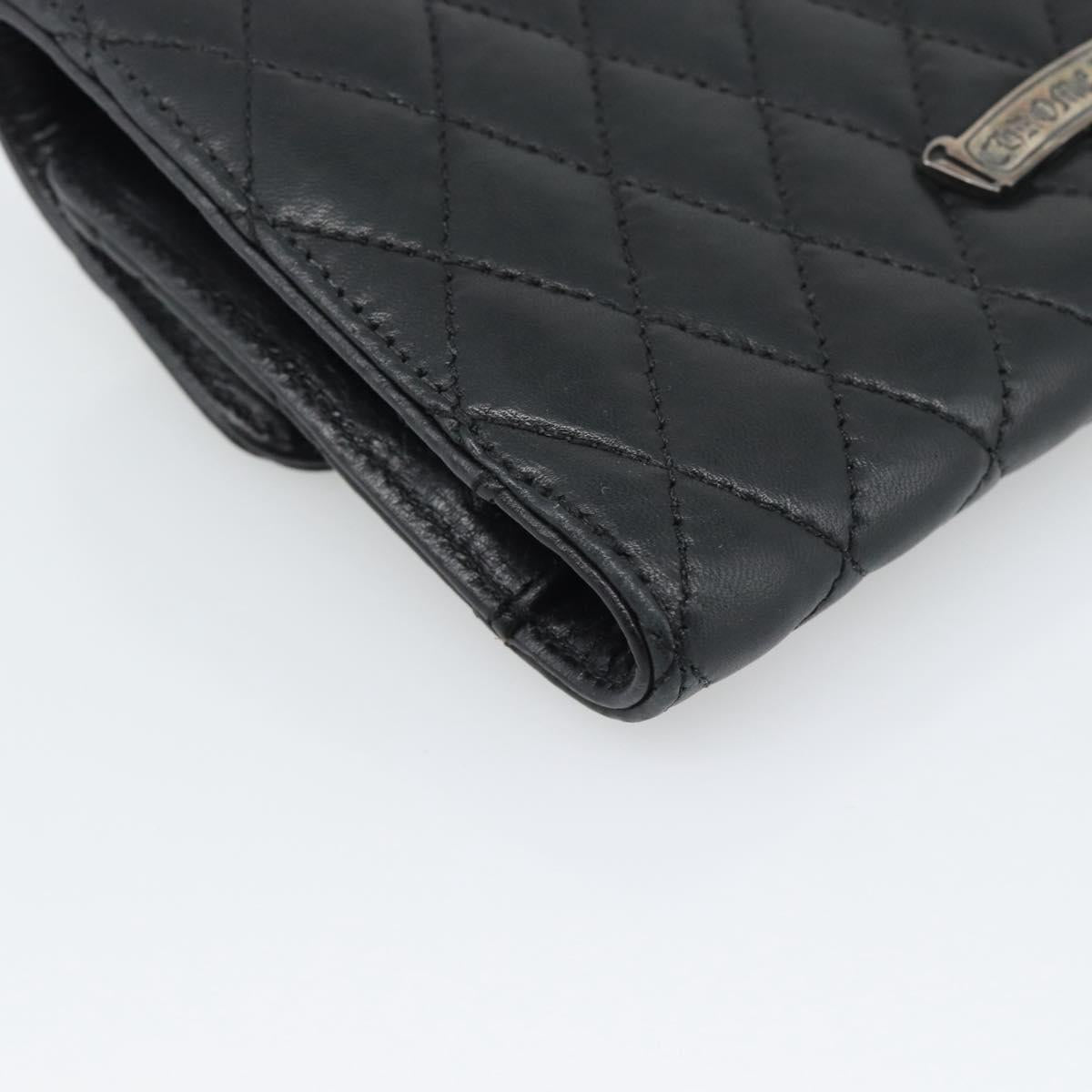 Chrome Hearts Wave4 3-Snap Quilted Long Wallet Leather Black Auth 193427SM