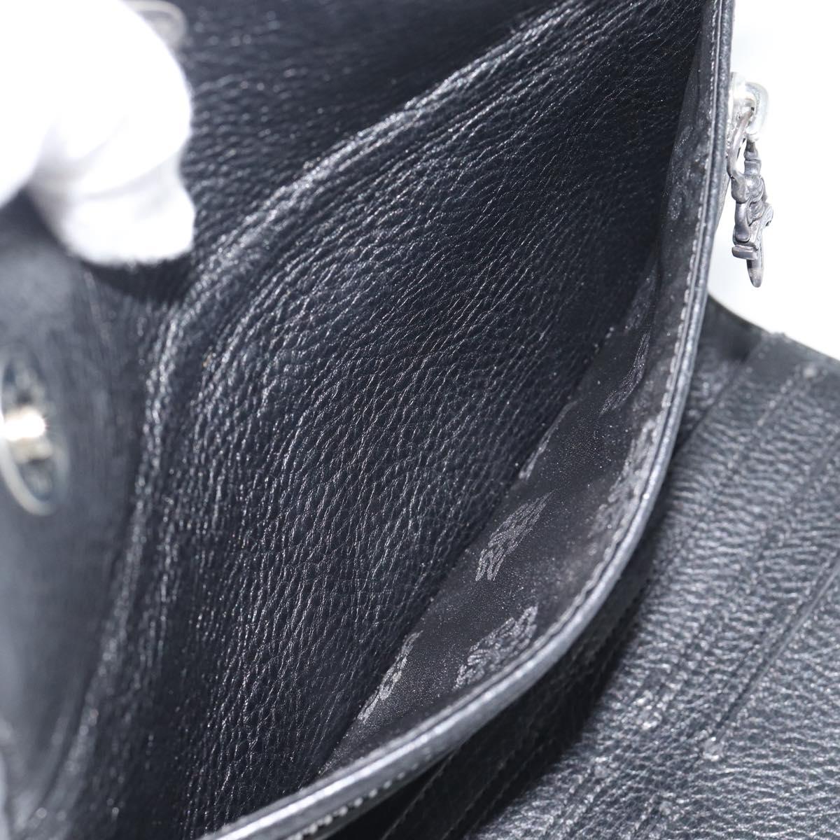 Chrome Hearts Wave4 3-Snap Quilted Long Wallet Leather Black Auth 193427SM