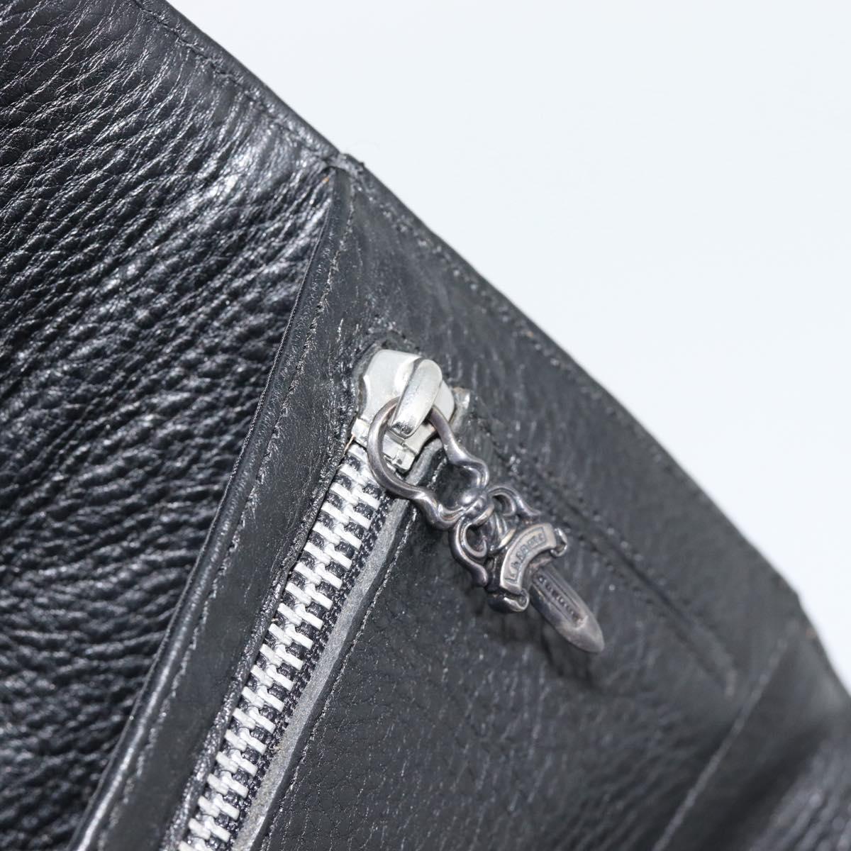 Chrome Hearts Wave4 3-Snap Quilted Long Wallet Leather Black Auth 193427SM