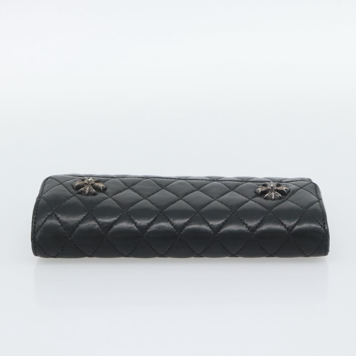 Chrome Hearts Wave4 3-Snap Quilted Long Wallet Leather Black Auth 193427SM