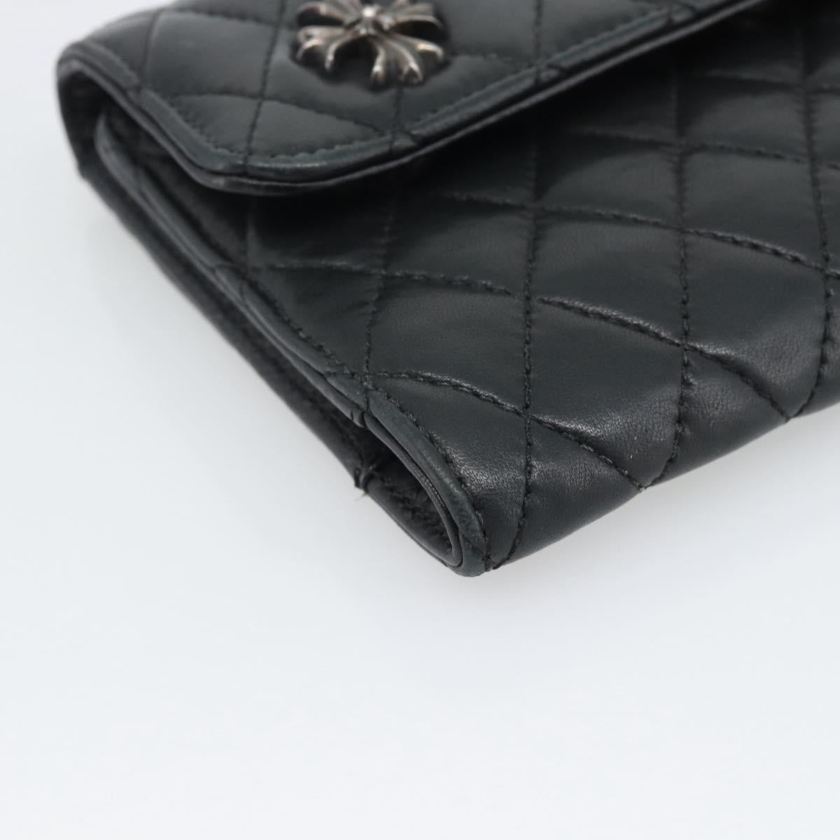 Chrome Hearts Wave4 3-Snap Quilted Long Wallet Leather Black Auth 193427SM