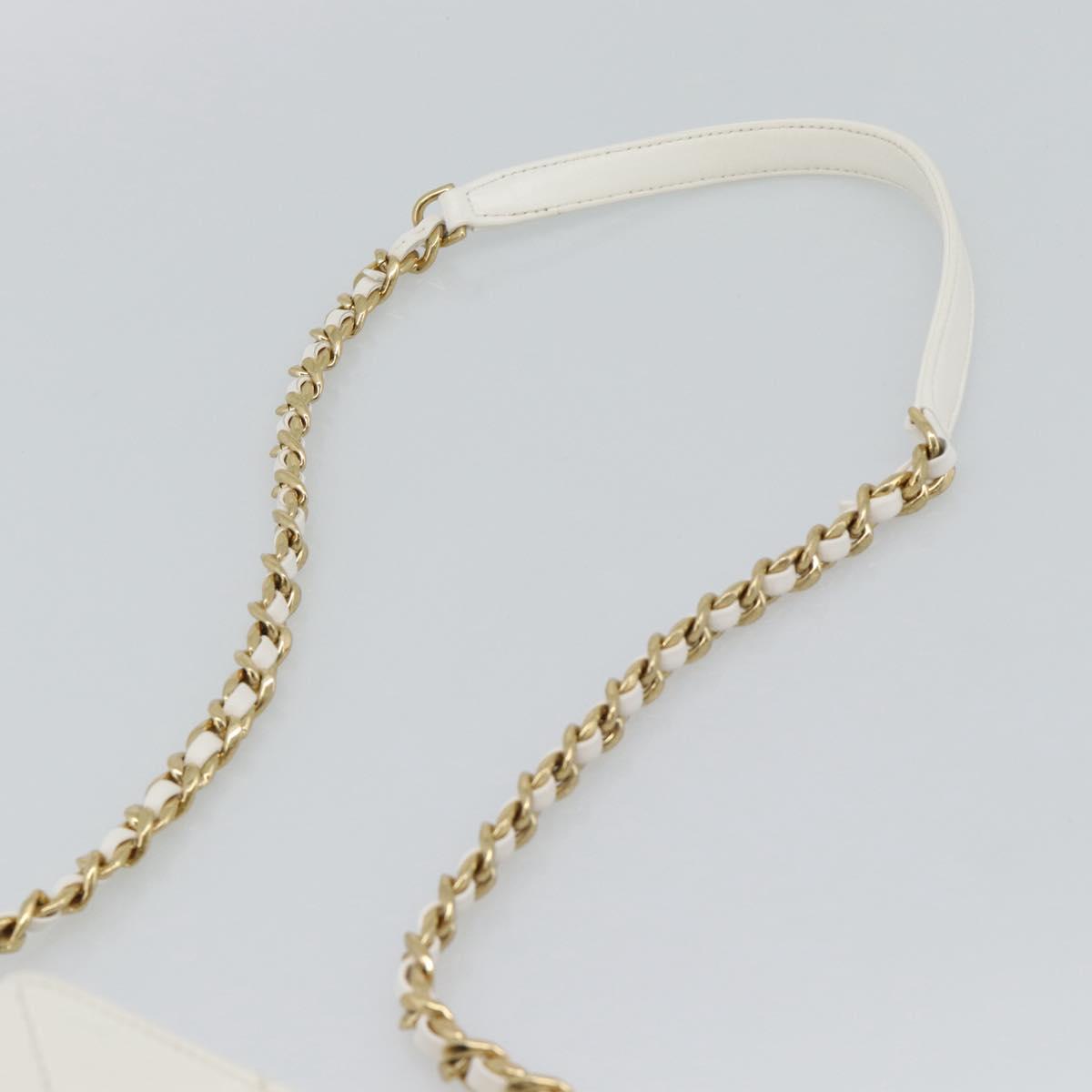 CHANEL Matelasse Chain Shoulder Bag Lamb Skin 2way White Gold CC Auth 193428SAM
