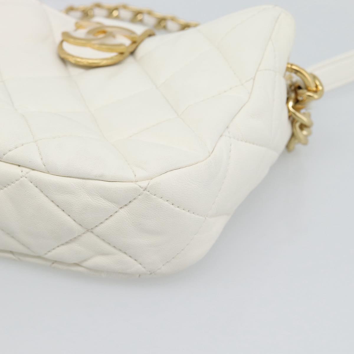 CHANEL Matelasse Chain Shoulder Bag Lamb Skin 2way White Gold CC Auth 193428SAM