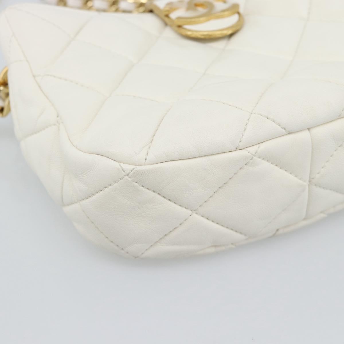 CHANEL Matelasse Chain Shoulder Bag Lamb Skin 2way White Gold CC Auth 193428SAM