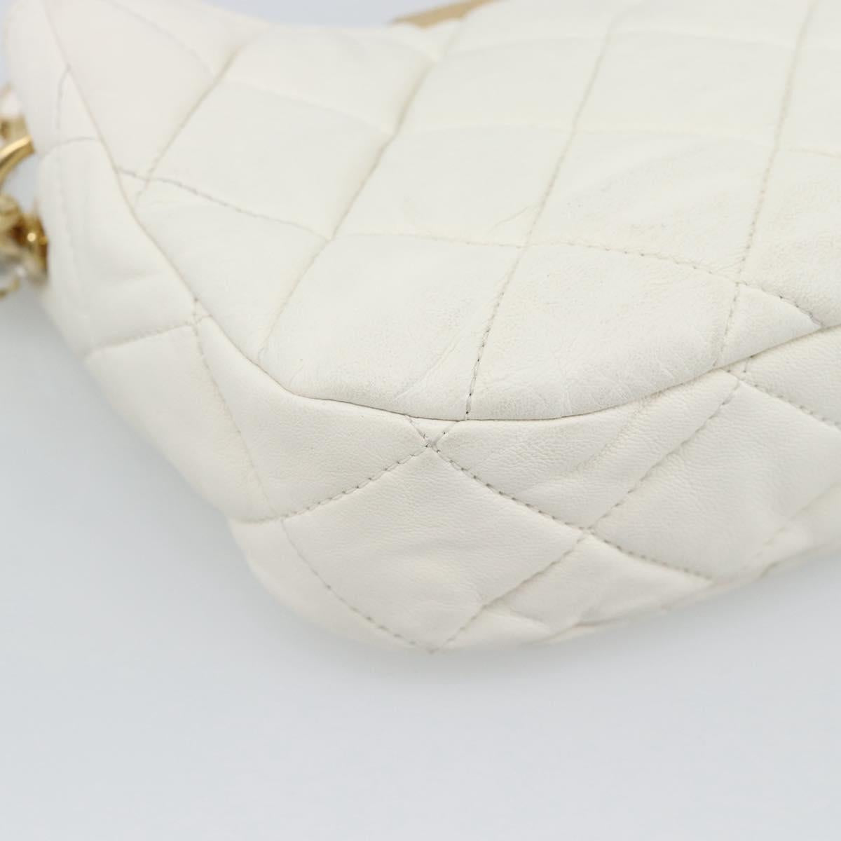 CHANEL Matelasse Chain Shoulder Bag Lamb Skin 2way White Gold CC Auth 193428SAM