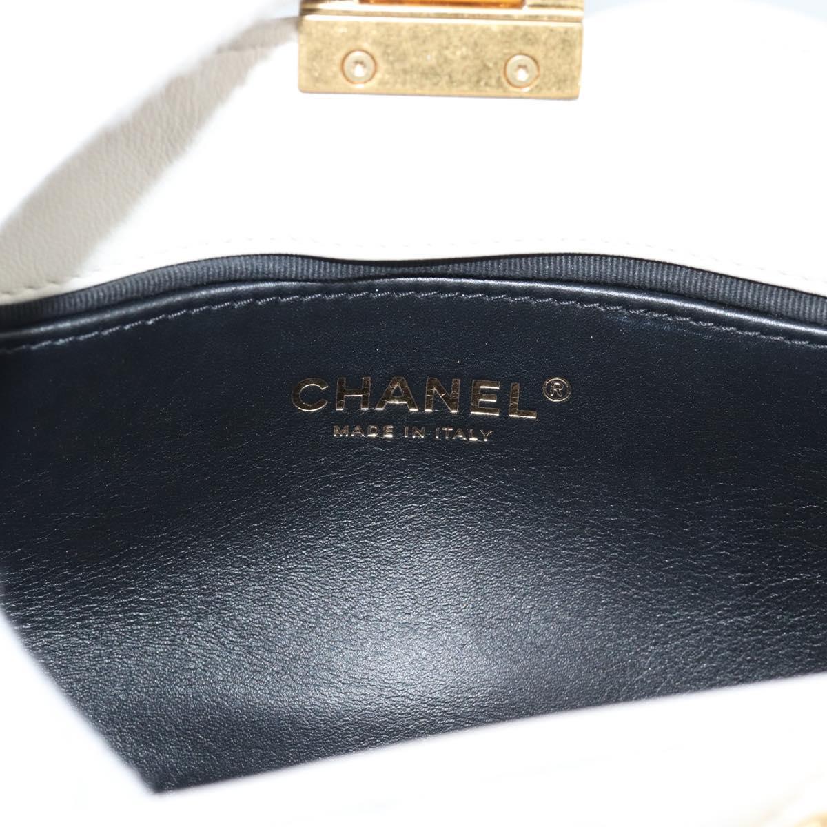 CHANEL Matelasse Chain Shoulder Bag Lamb Skin 2way White Gold CC Auth 193428SAM