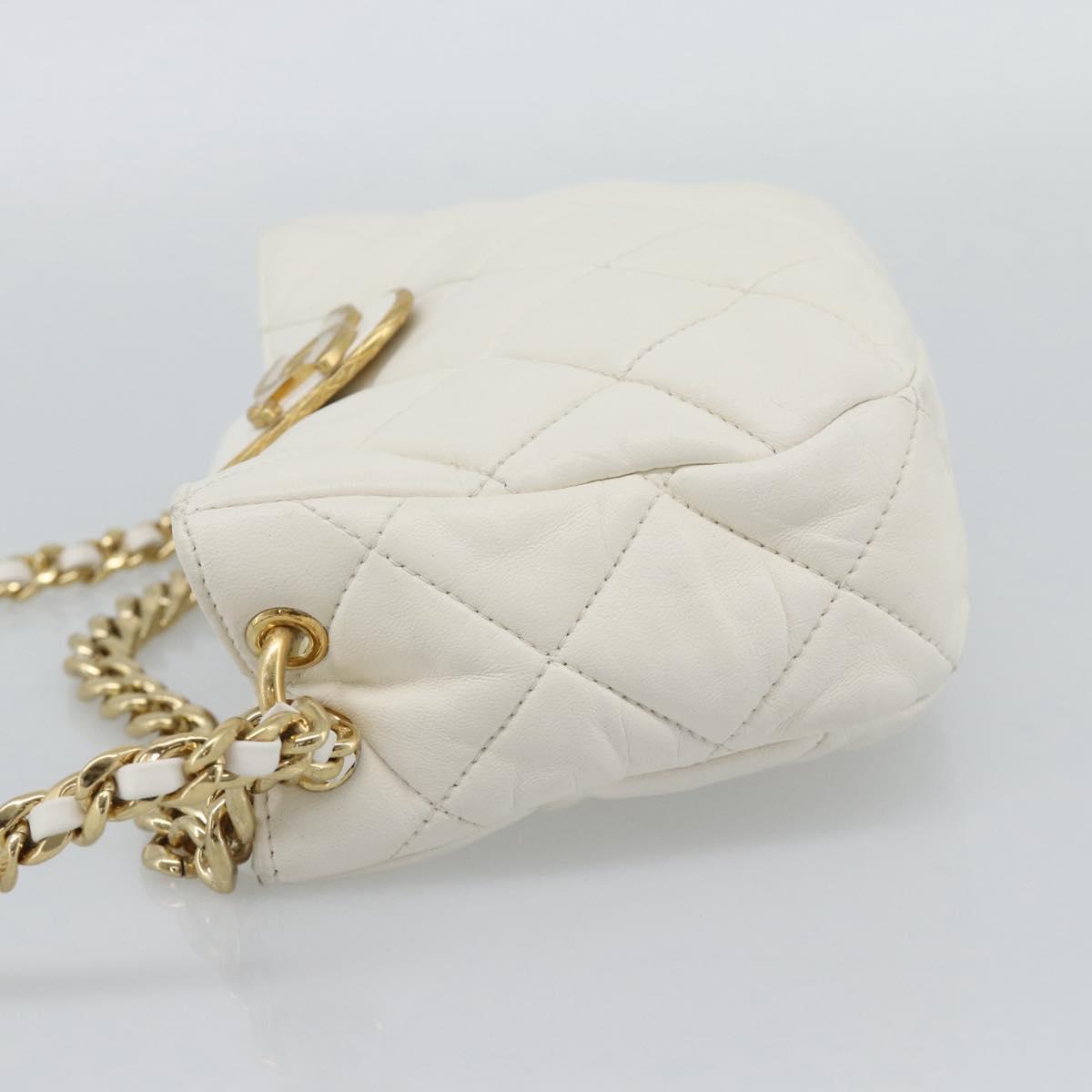 CHANEL Matelasse Chain Shoulder Bag Lamb Skin 2way White Gold CC Auth 193428SAM