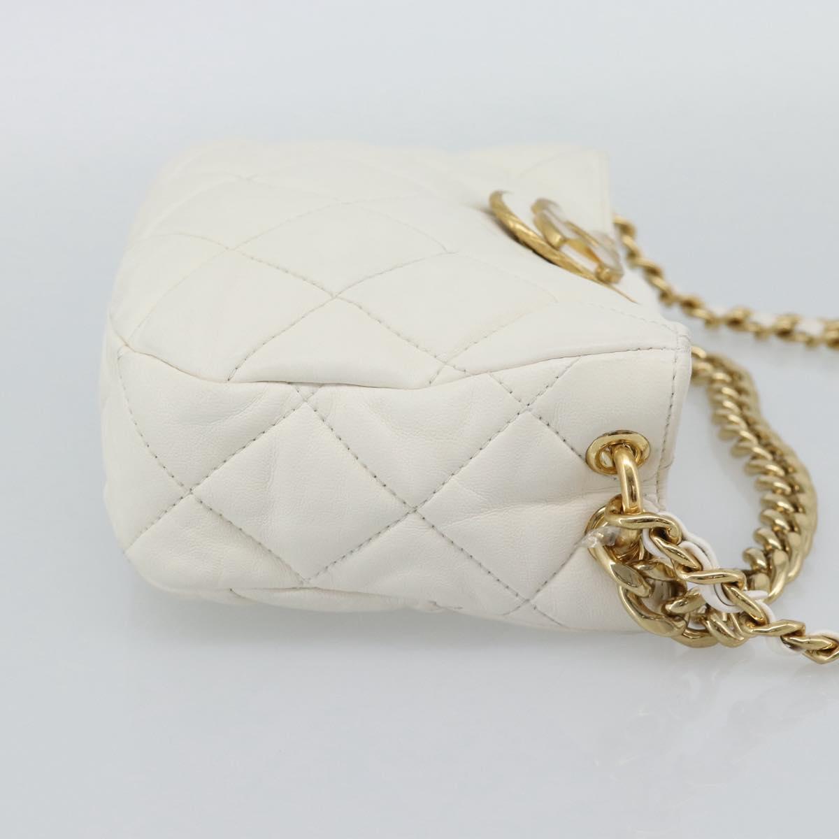 CHANEL Matelasse Chain Shoulder Bag Lamb Skin 2way White Gold CC Auth 193428SAM