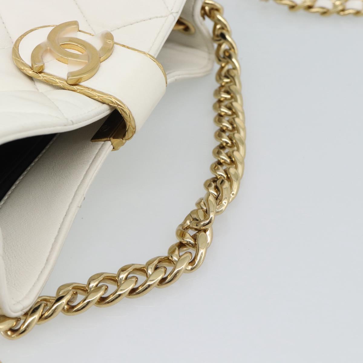CHANEL Matelasse Chain Shoulder Bag Lamb Skin 2way White Gold CC Auth 193428SAM