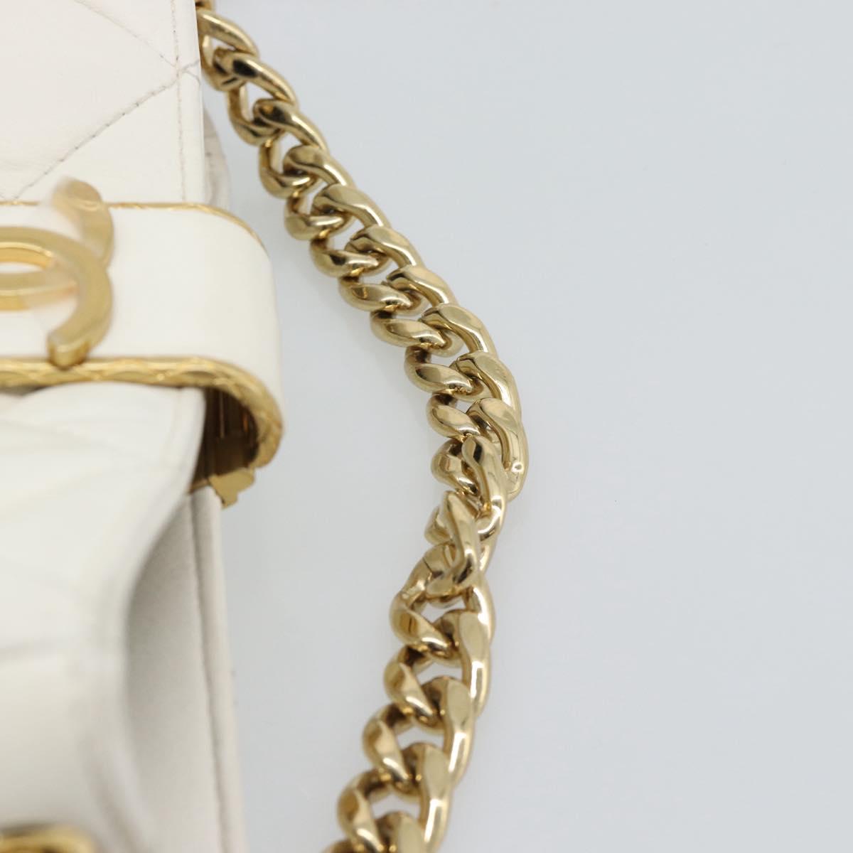 CHANEL Matelasse Chain Shoulder Bag Lamb Skin 2way White Gold CC Auth 193428SAM