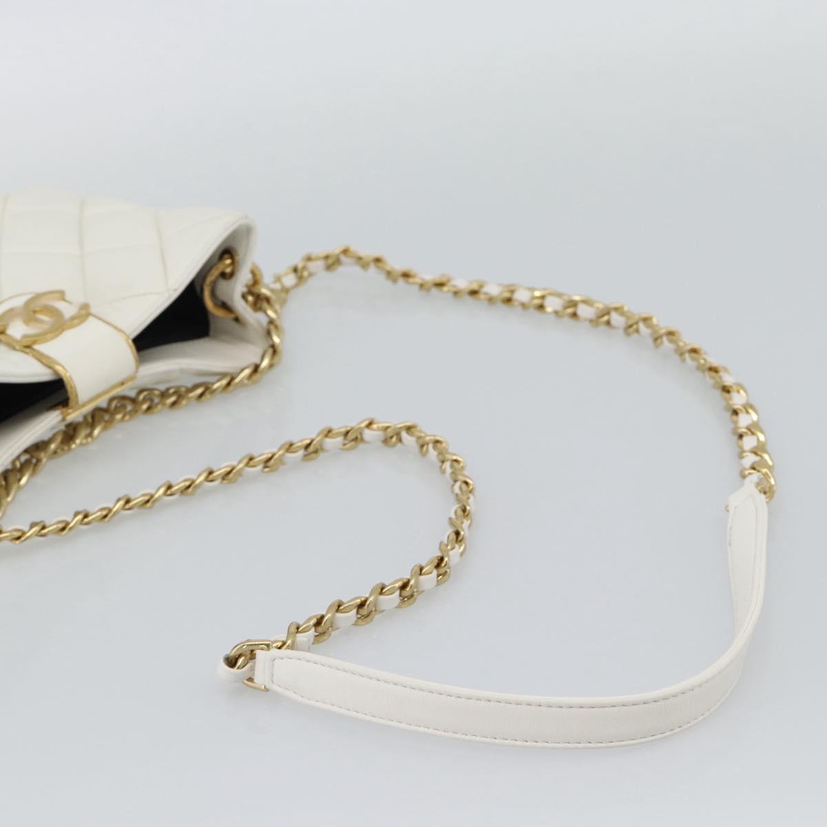 CHANEL Matelasse Chain Shoulder Bag Lamb Skin 2way White Gold CC Auth 193428SAM