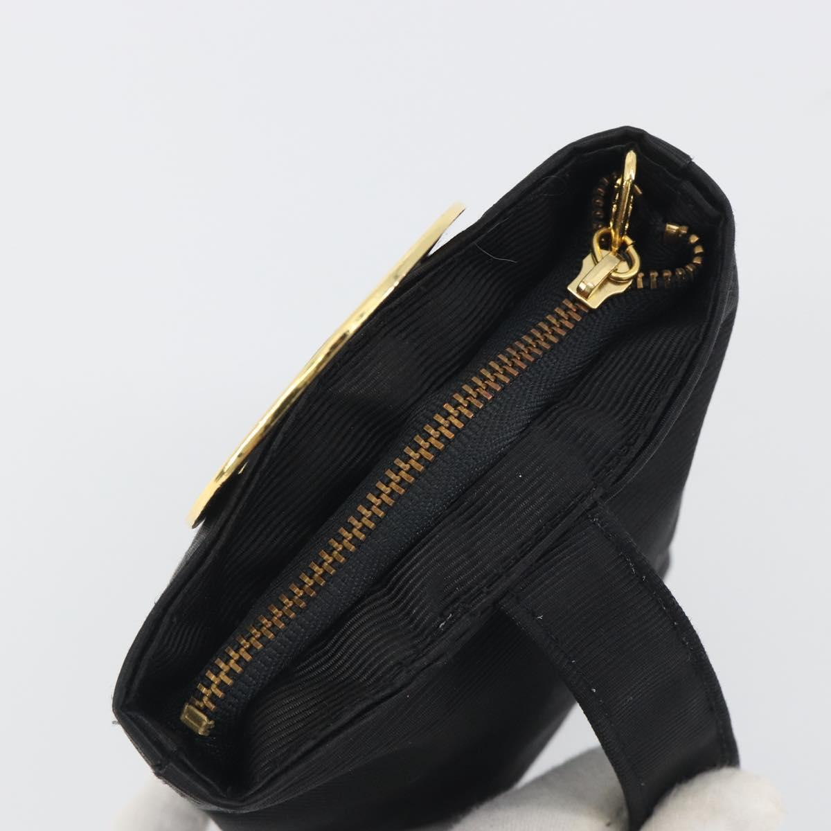 CELINE Circle Pouch Canvas Black Gold Tone Auth 193429A