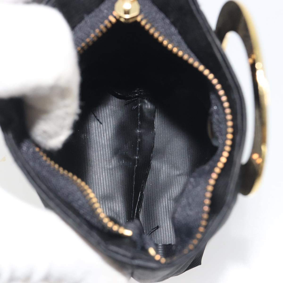 CELINE Circle Pouch Canvas Black Gold Tone Auth 193429A