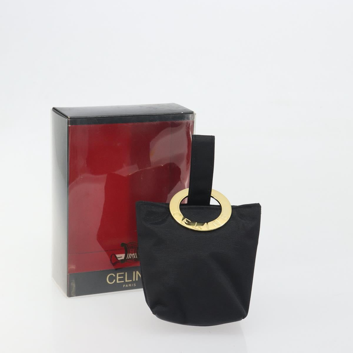 CELINE Circle Pouch Canvas Black Gold Tone Auth 193429A