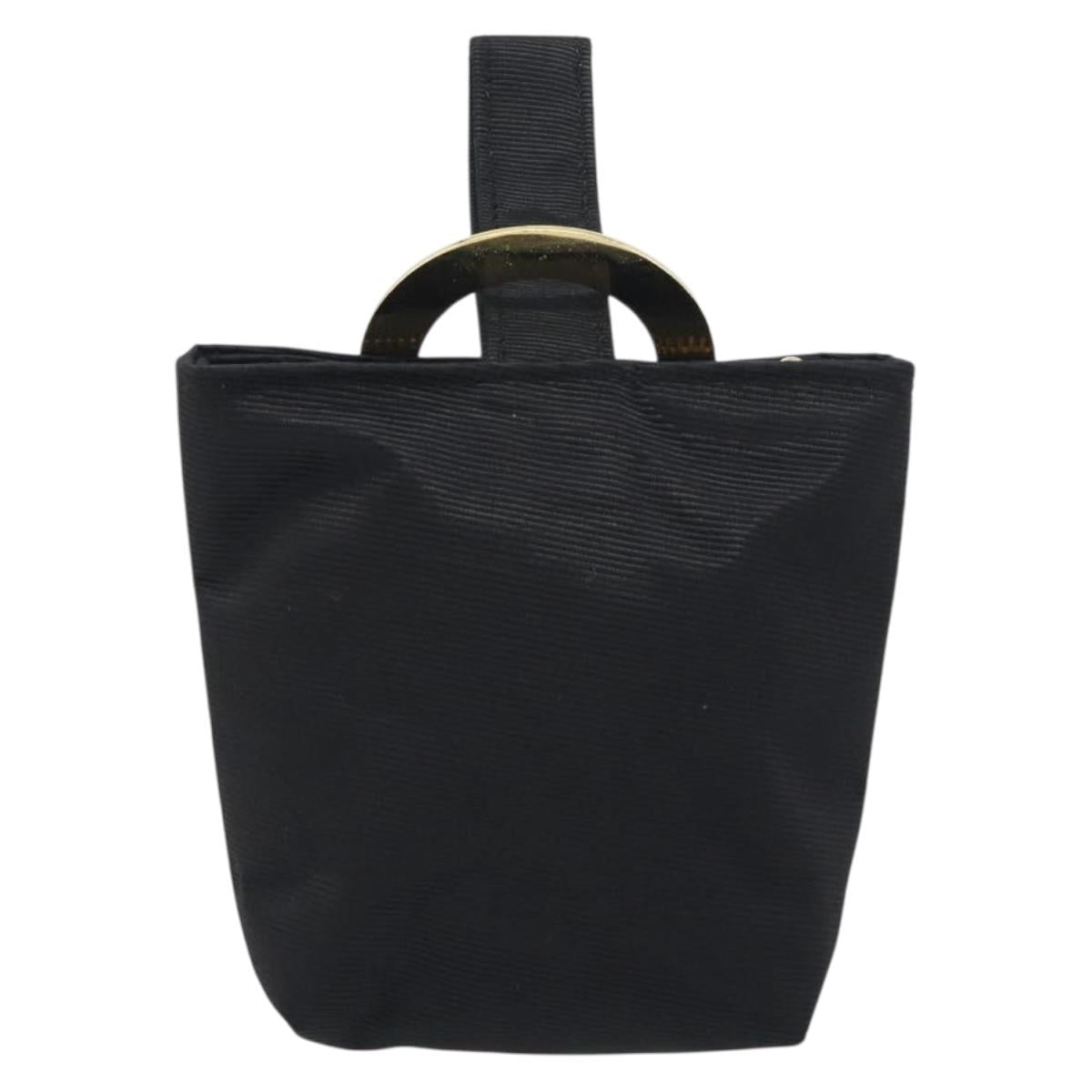CELINE Circle Pouch Canvas Black Gold Tone Auth 193429A