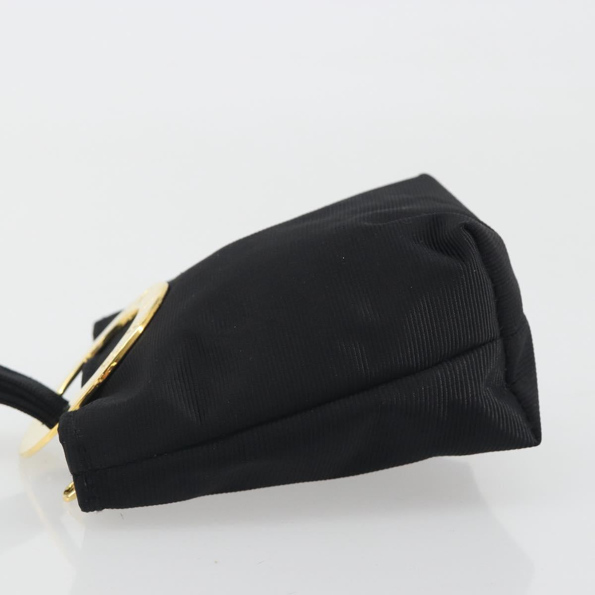 CELINE Circle Pouch Canvas Black Gold Tone Auth 193429A