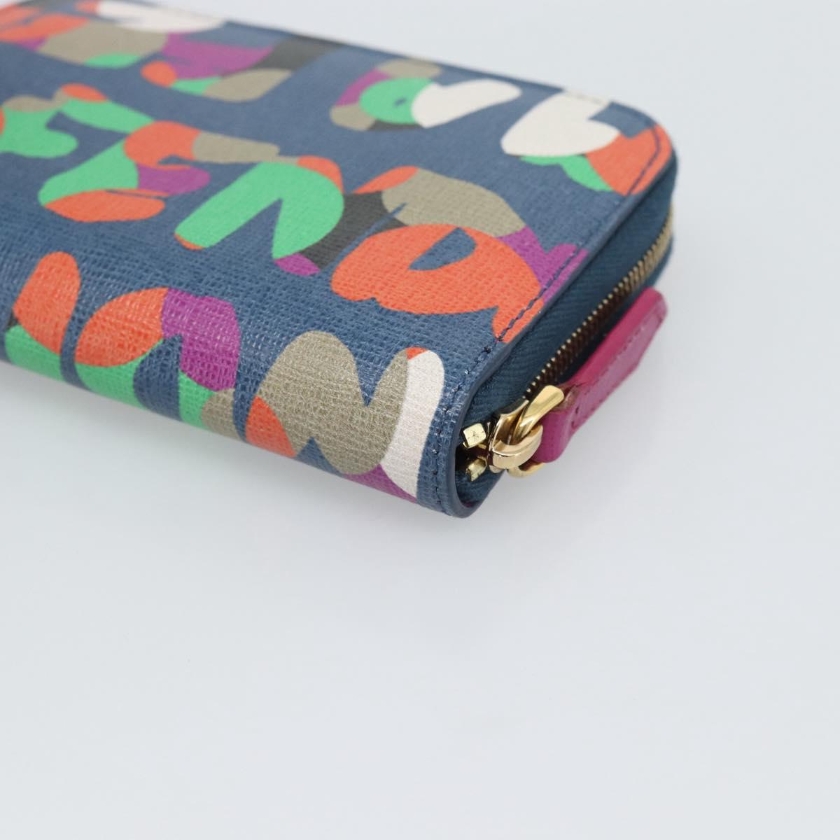 FENDI Coin Purse Leather Navy Gold Auth 193435V