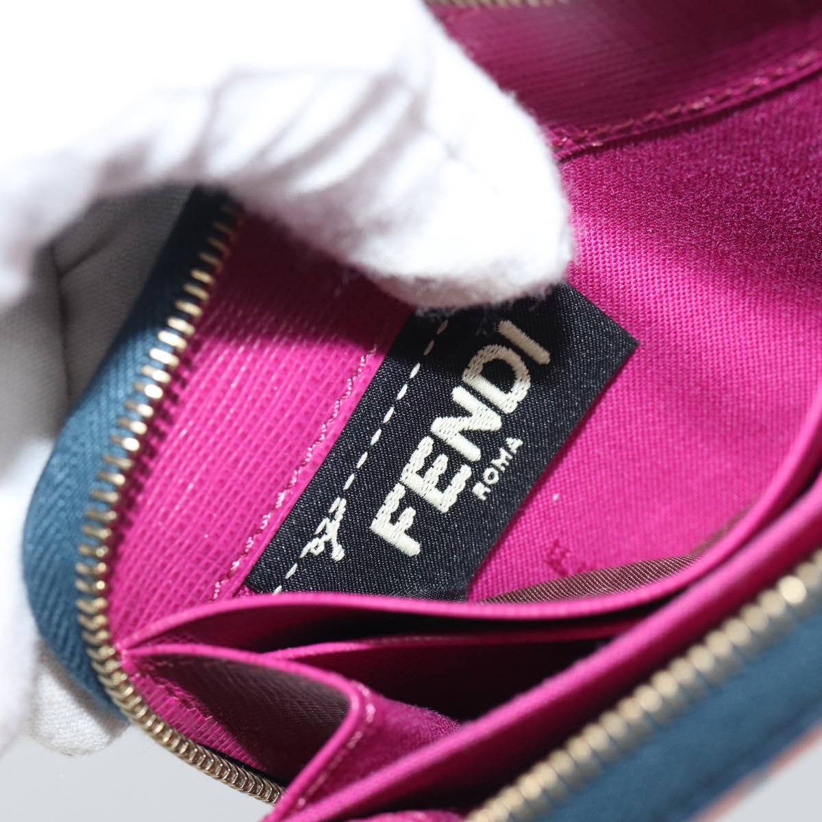 FENDI Coin Purse Leather Navy Gold Auth 193435V