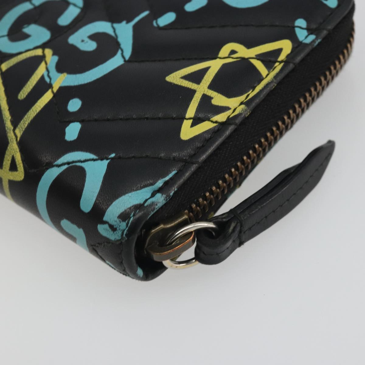 GUCCI GG Marmont Ghost Long Wallet Leather Black Gold 448087 Auth 193436A