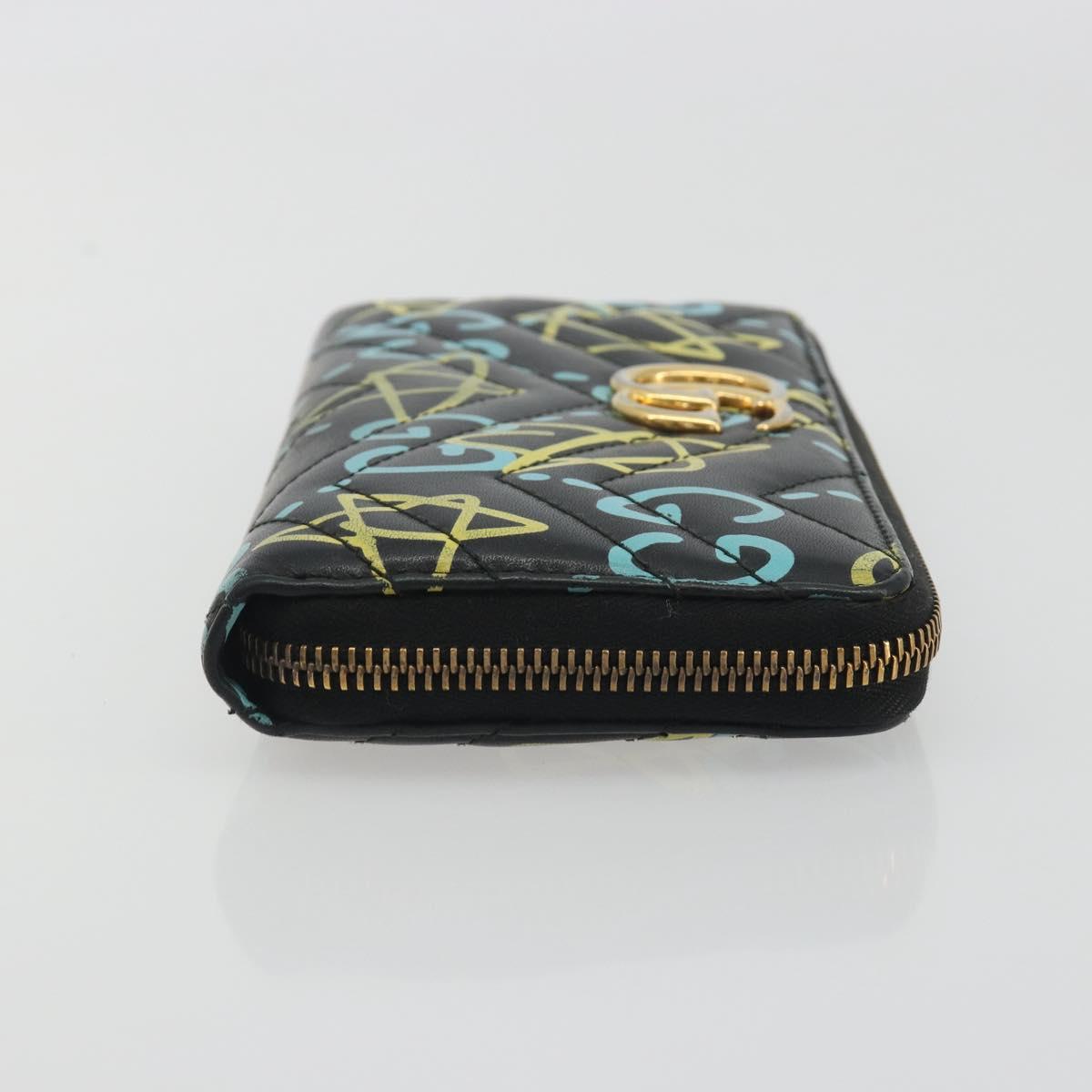 GUCCI GG Marmont Ghost Long Wallet Leather Black Gold 448087 Auth 193436A