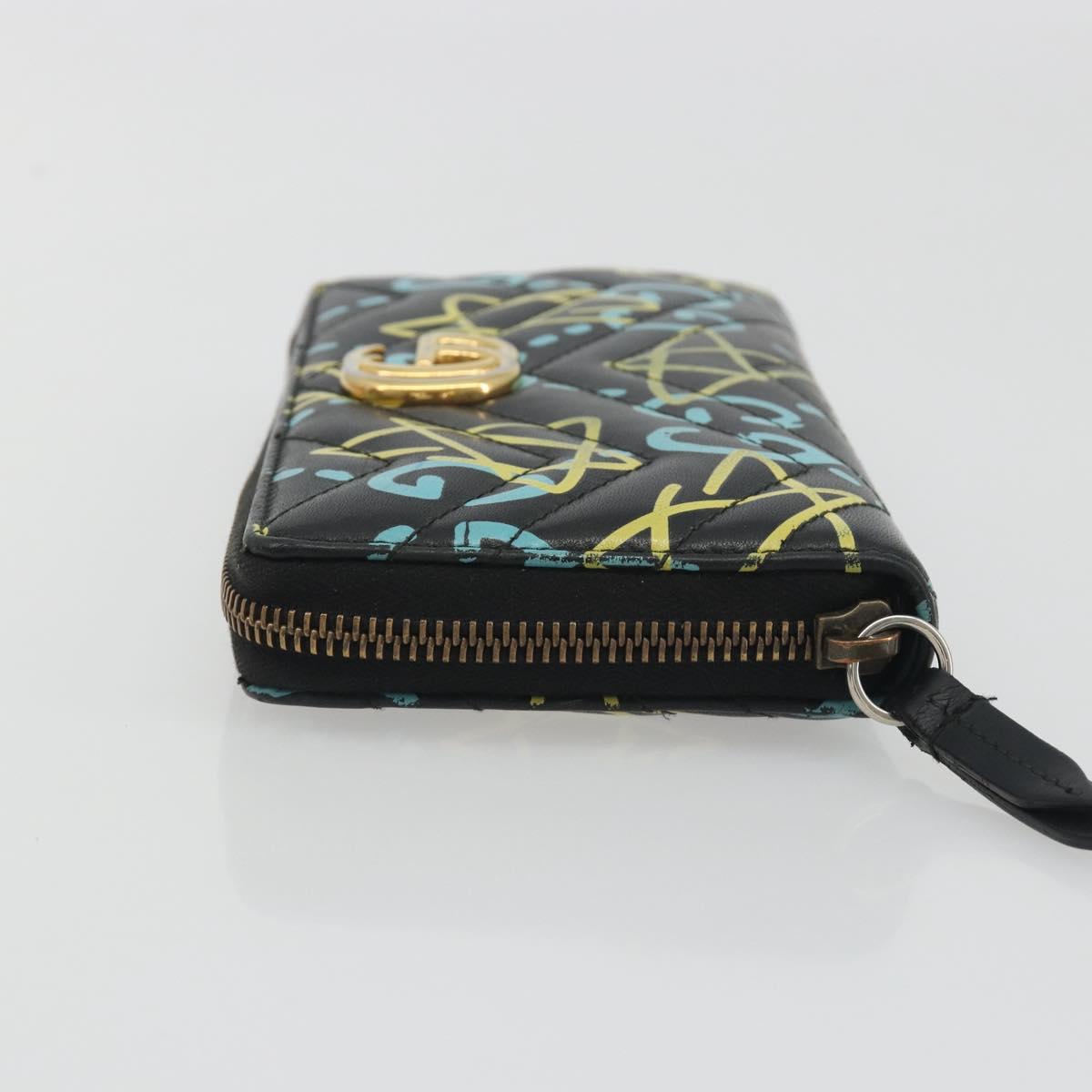 GUCCI GG Marmont Ghost Long Wallet Leather Black Gold 448087 Auth 193436A