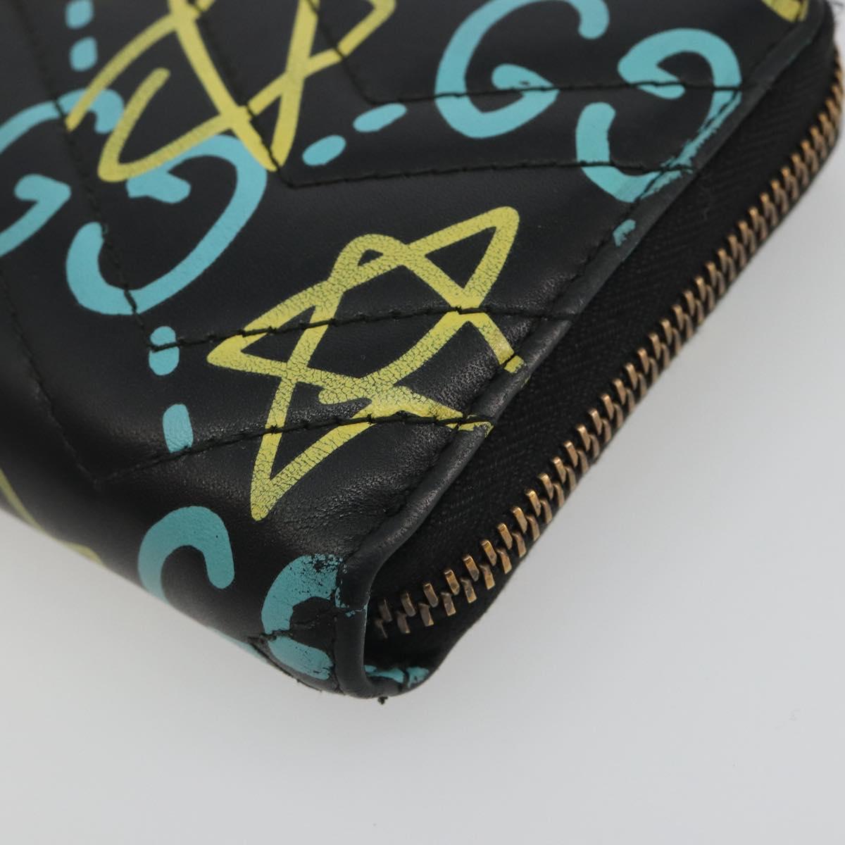 GUCCI GG Marmont Ghost Long Wallet Leather Black Gold 448087 Auth 193436A