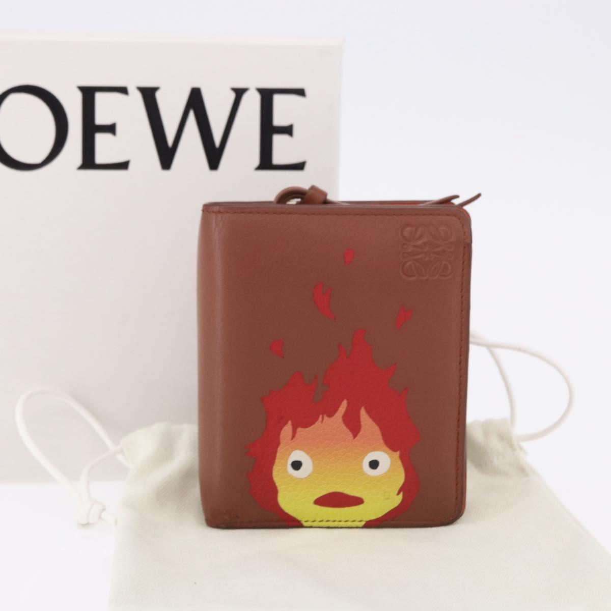 LOEWE × Studio Ghibli Anagram Calcifer Wallet Leather Brown Gold Auth 193437SAM