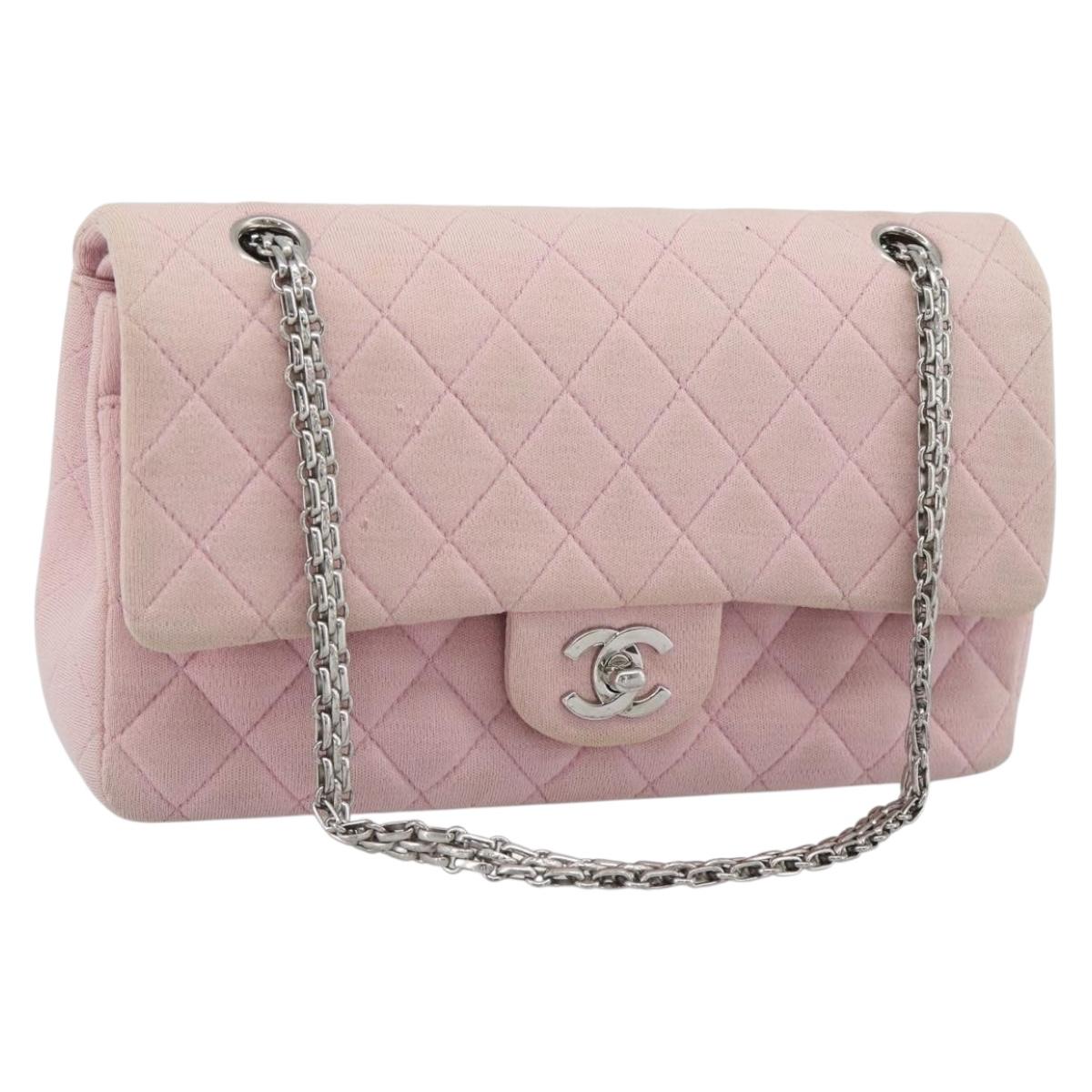 CHANEL Matelasse 25 Chain Shoulder Bag cotton Pink Silver CC Auth 193441