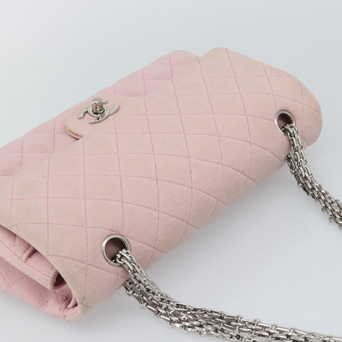 CHANEL Matelasse 25 Chain Shoulder Bag cotton Pink Silver CC Auth 193441