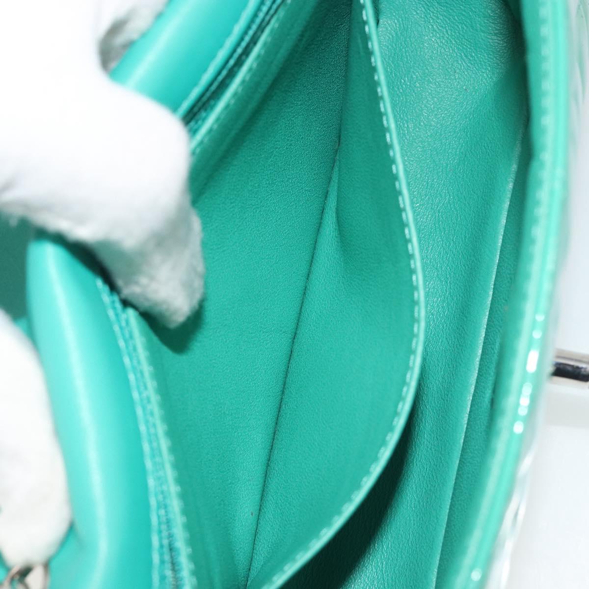 CHANEL Chain Matelasse 20 Bag Patent Leather Green Silver CC Auth 193442A