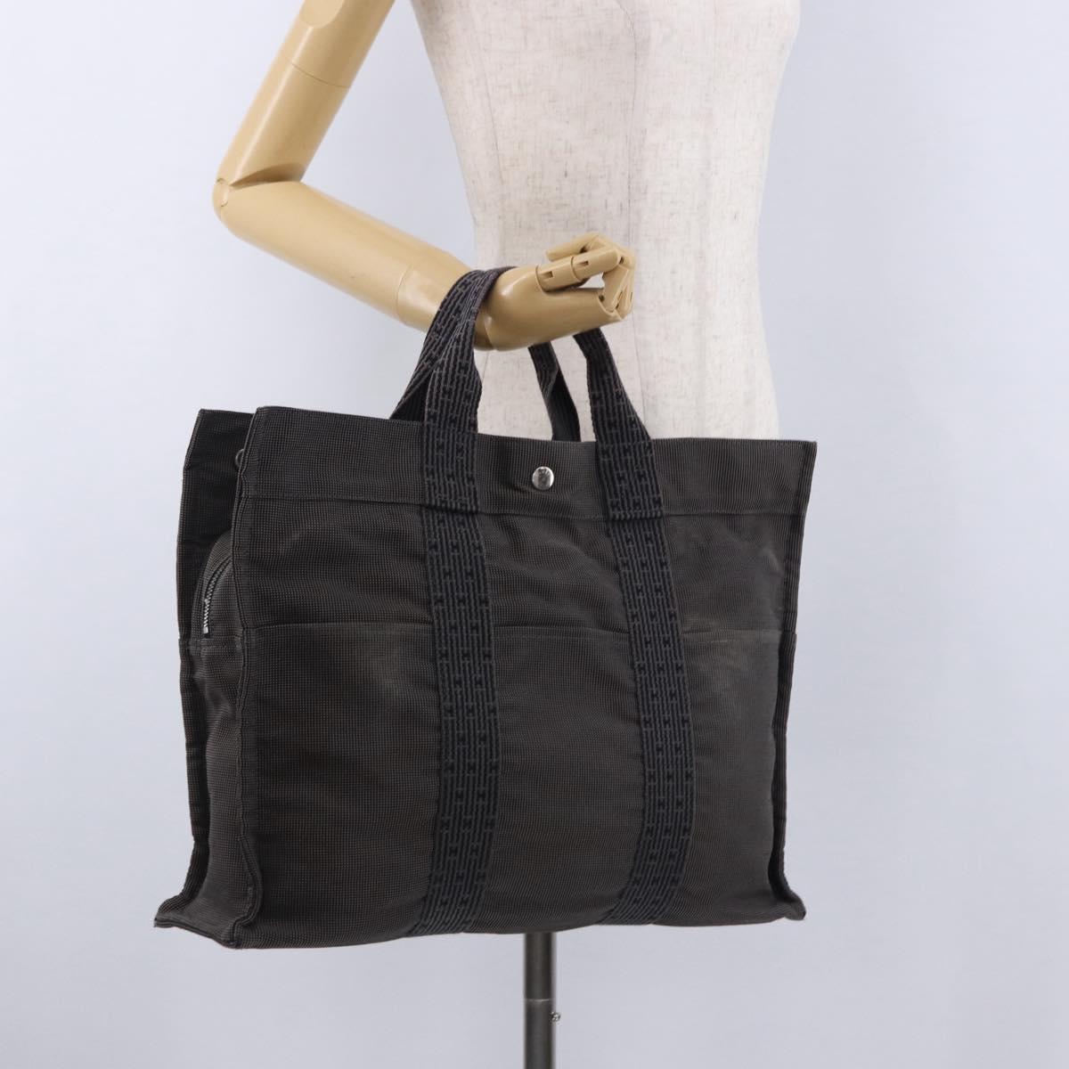 HERMES Her LineMM Hand Bag Canvas Gray Silver Auth 193484