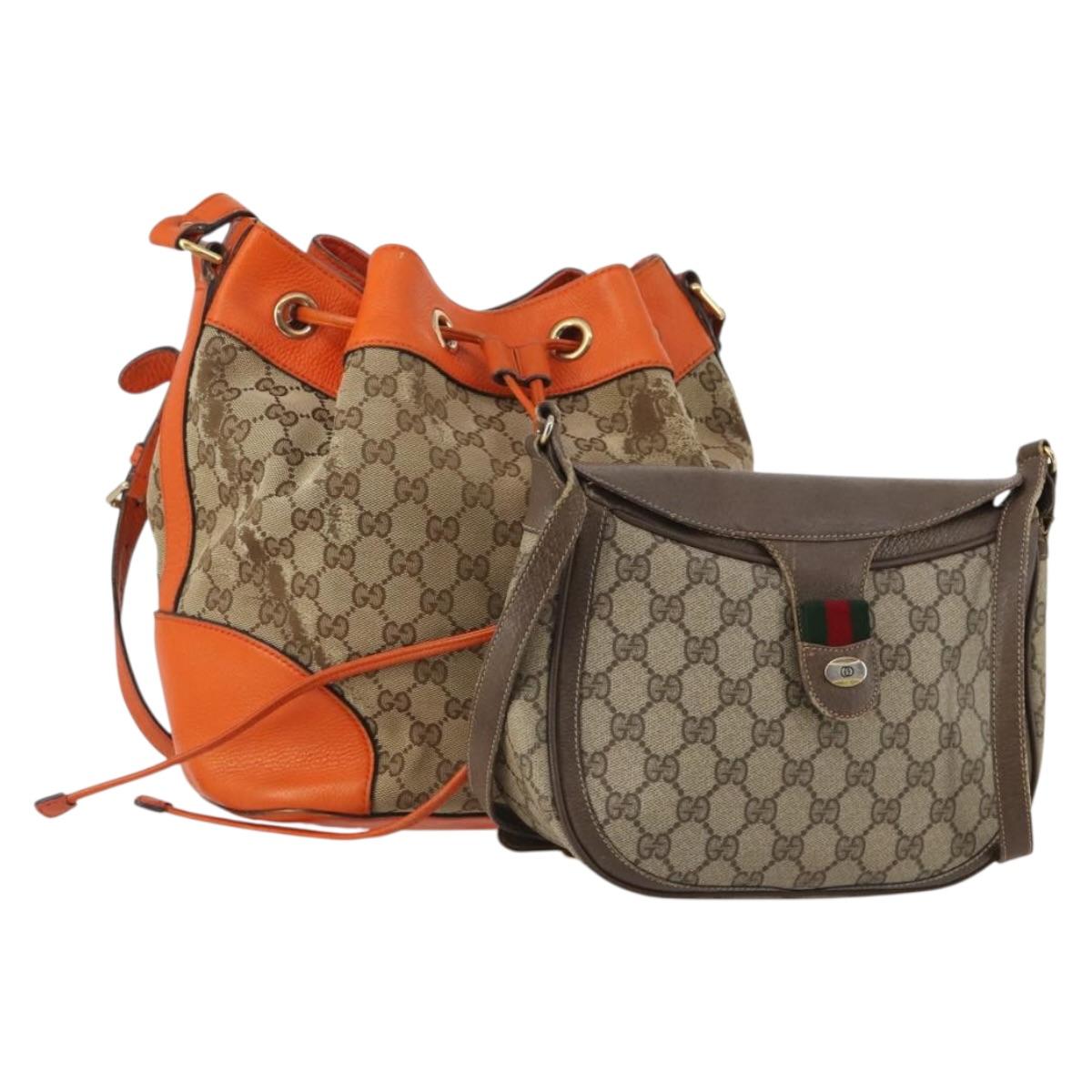 GUCCI GG Supreme GG Canvas Sherry Line Bag PVC 2 Set Beige Brown Auth 193488