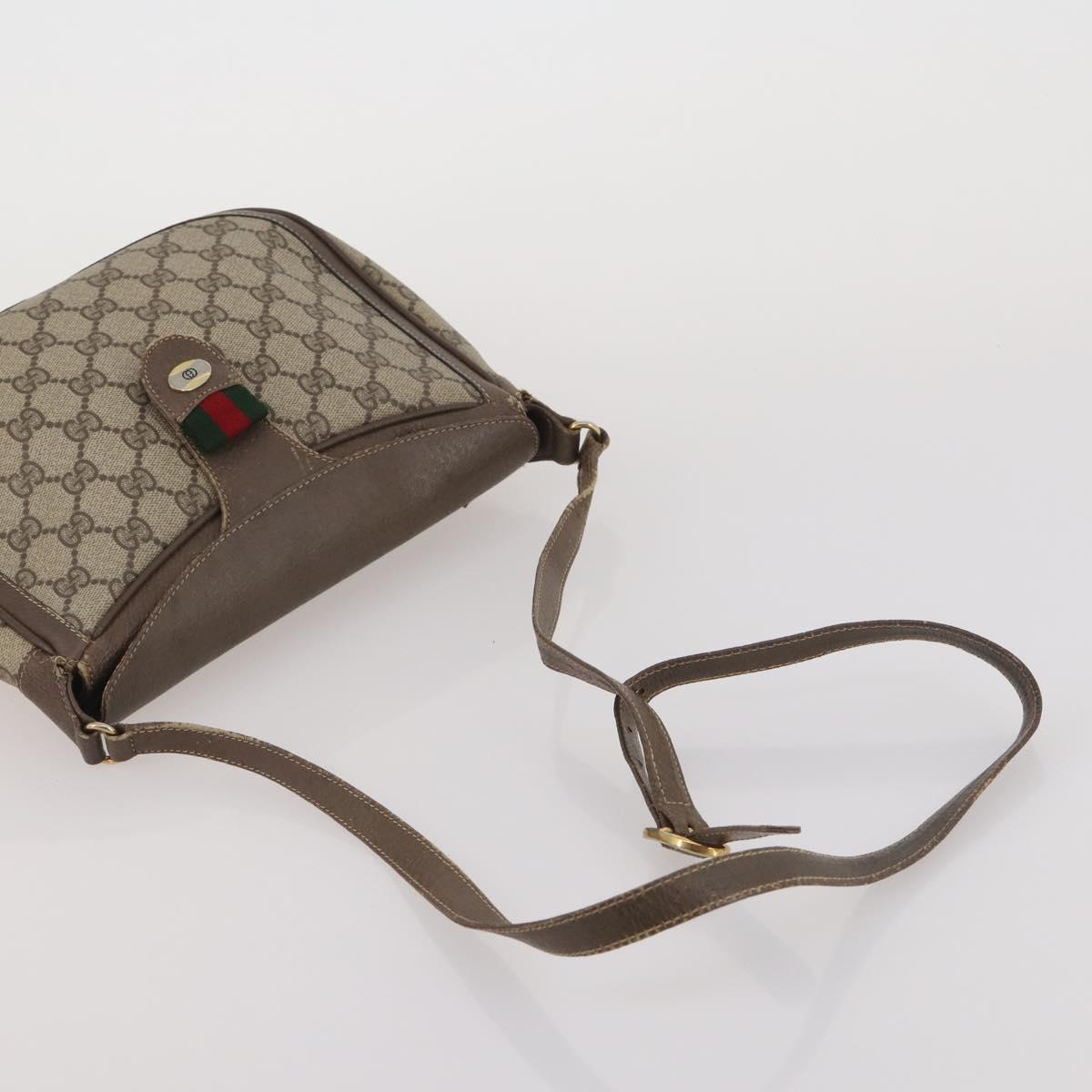 GUCCI GG Supreme GG Canvas Sherry Line Bag PVC 2 Set Beige Brown Auth 193488