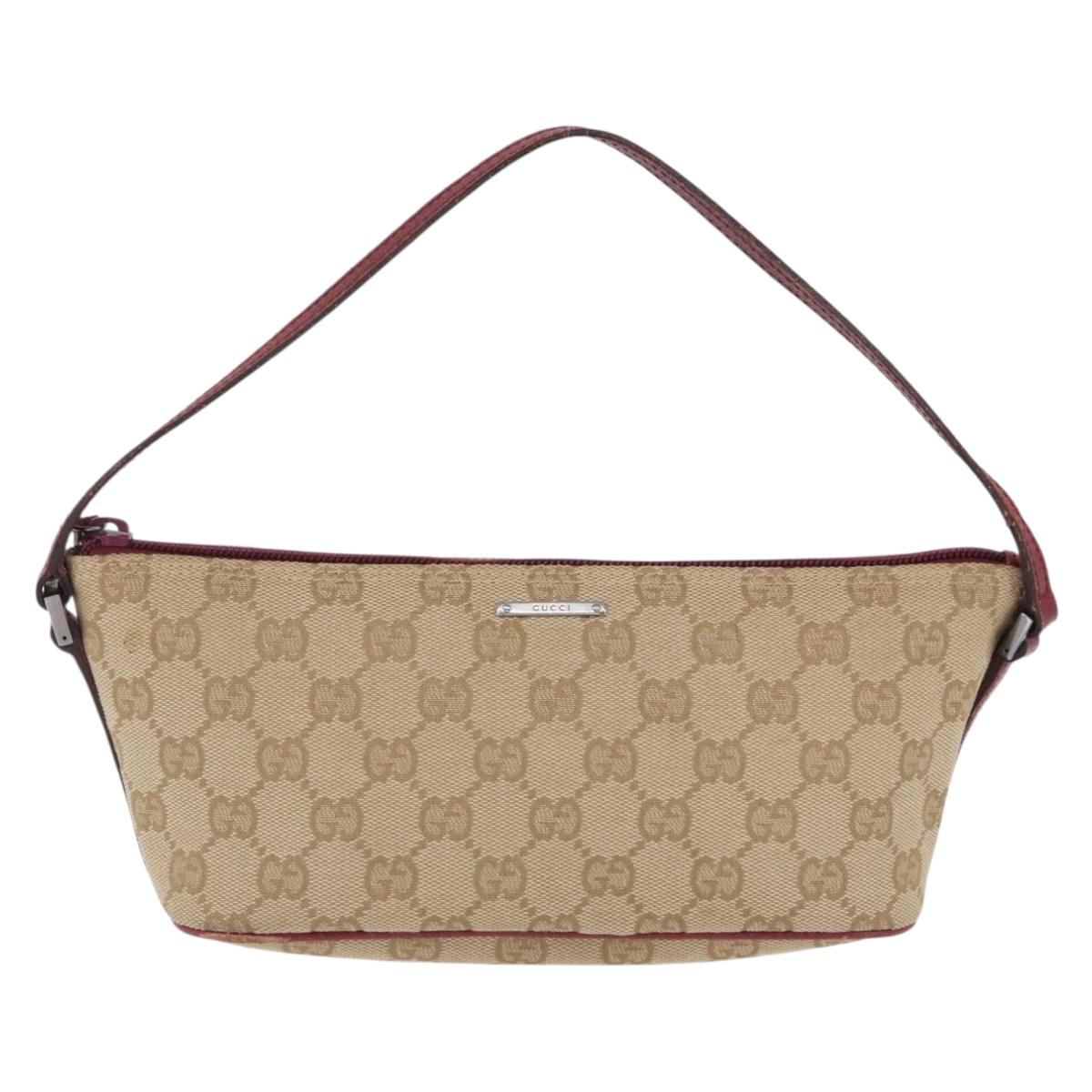 GUCCI GG Canvas Accessory Pouch Beige Silver 07198 Auth 193494A