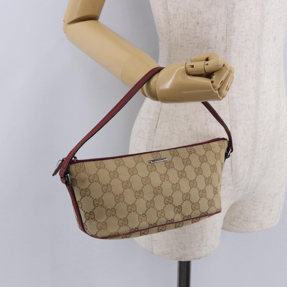 GUCCI GG Canvas Accessory Pouch Beige Silver 07198 Auth 193494A