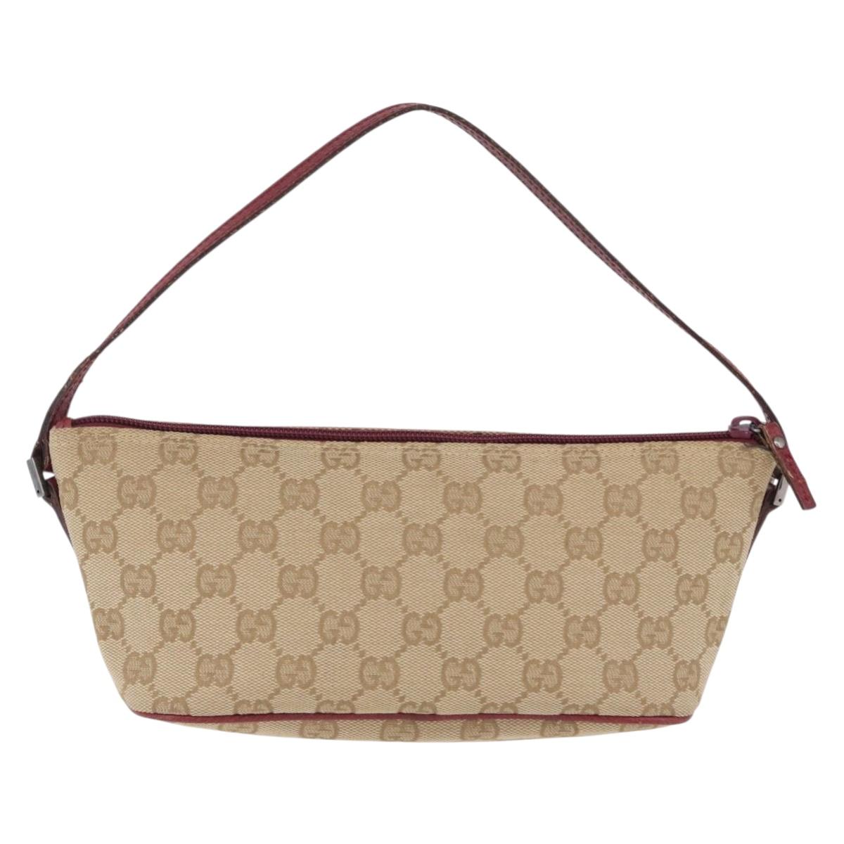 GUCCI GG Canvas Accessory Pouch Beige Silver 07198 Auth 193494A