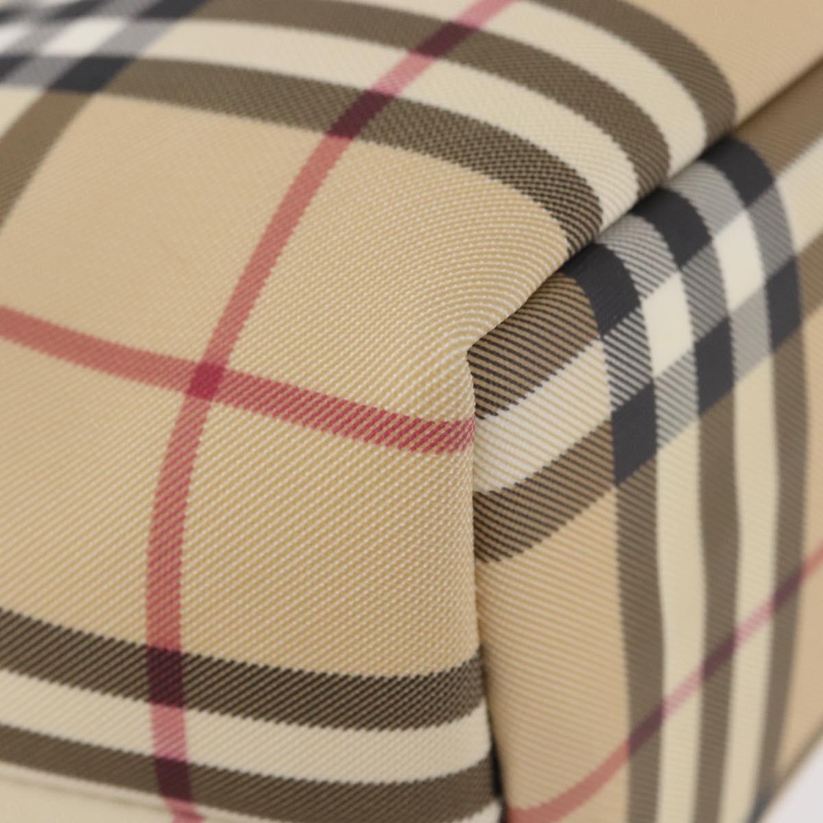 BURBERRY Nova Check Hand Bag PVC Beige Silver Auth 193495V