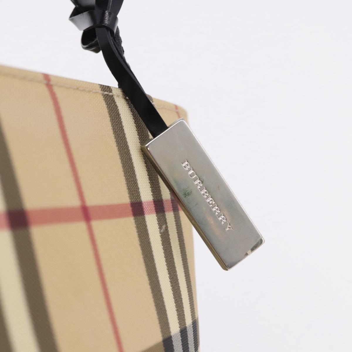 BURBERRY Nova Check Hand Bag PVC Beige Silver Auth 193495V