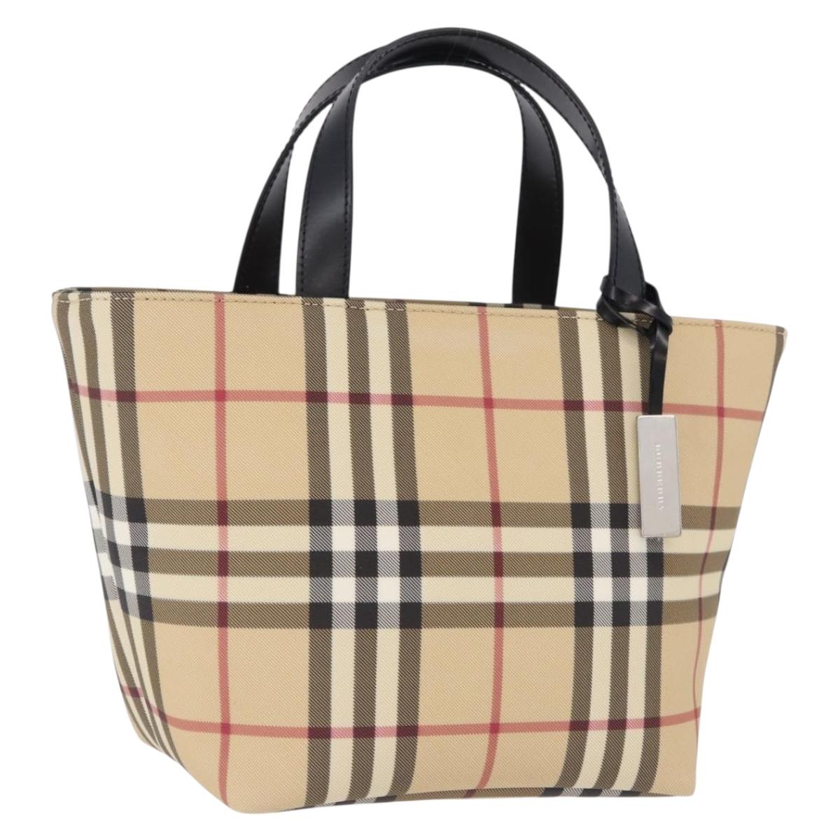 BURBERRY Nova Check Hand Bag PVC Beige Silver Auth 193495V