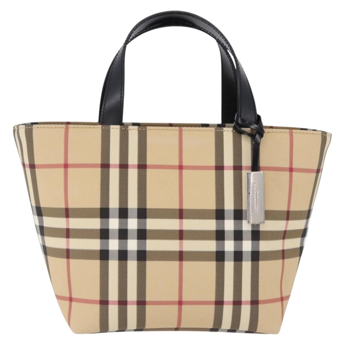 BURBERRY Nova Check Hand Bag PVC Beige Silver Auth 193495V