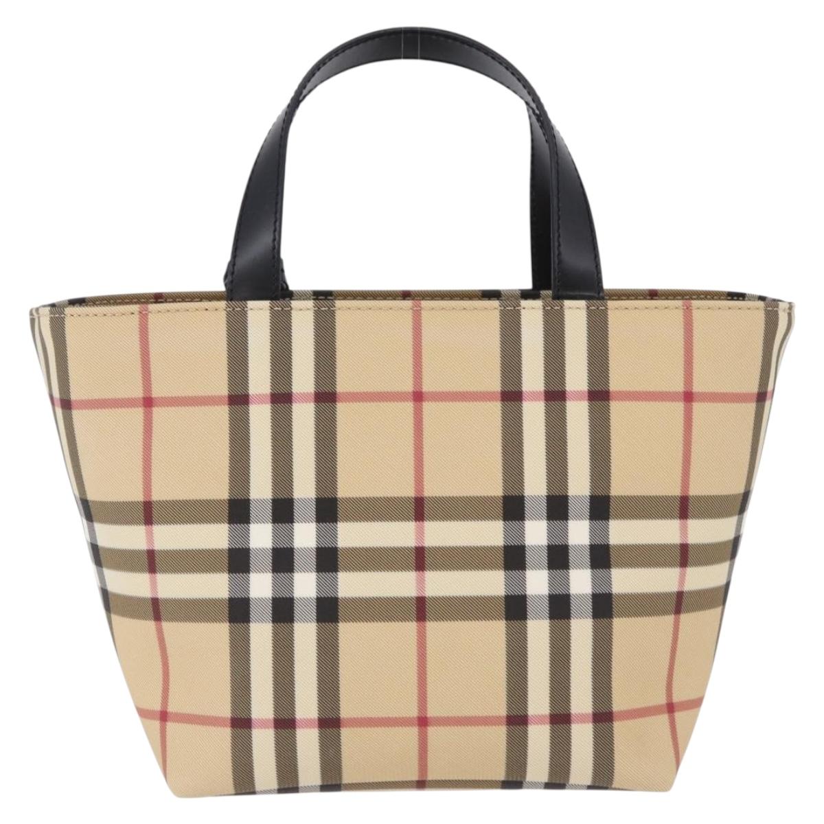 BURBERRY Nova Check Hand Bag PVC Beige Silver Auth 193495V