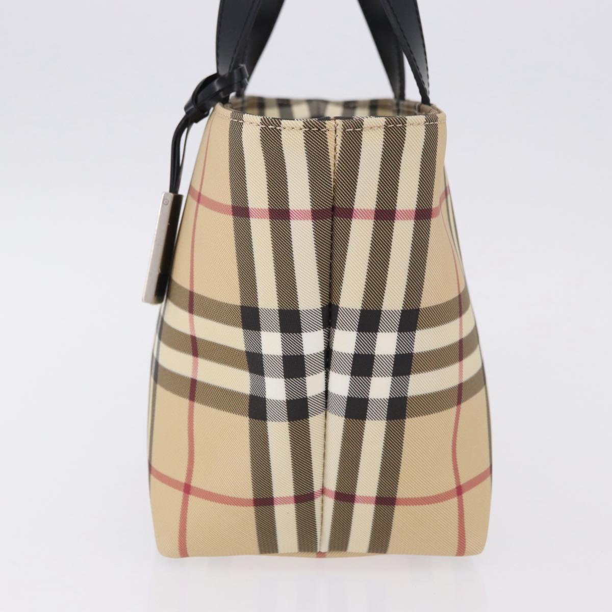 BURBERRY Nova Check Hand Bag PVC Beige Silver Auth 193495V