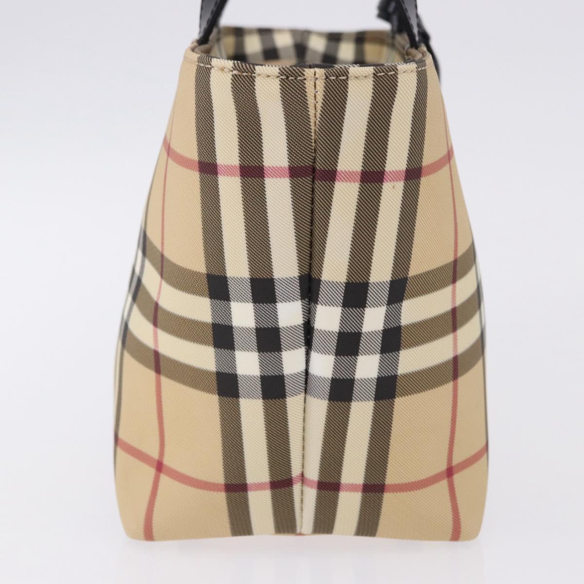 BURBERRY Nova Check Hand Bag PVC Beige Silver Auth 193495V