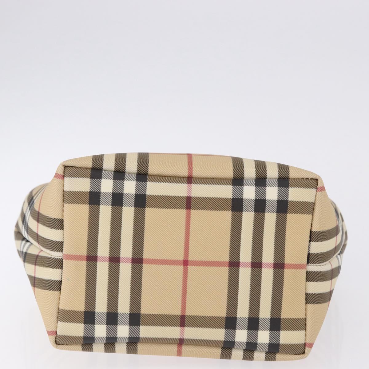 BURBERRY Nova Check Hand Bag PVC Beige Silver Auth 193495V