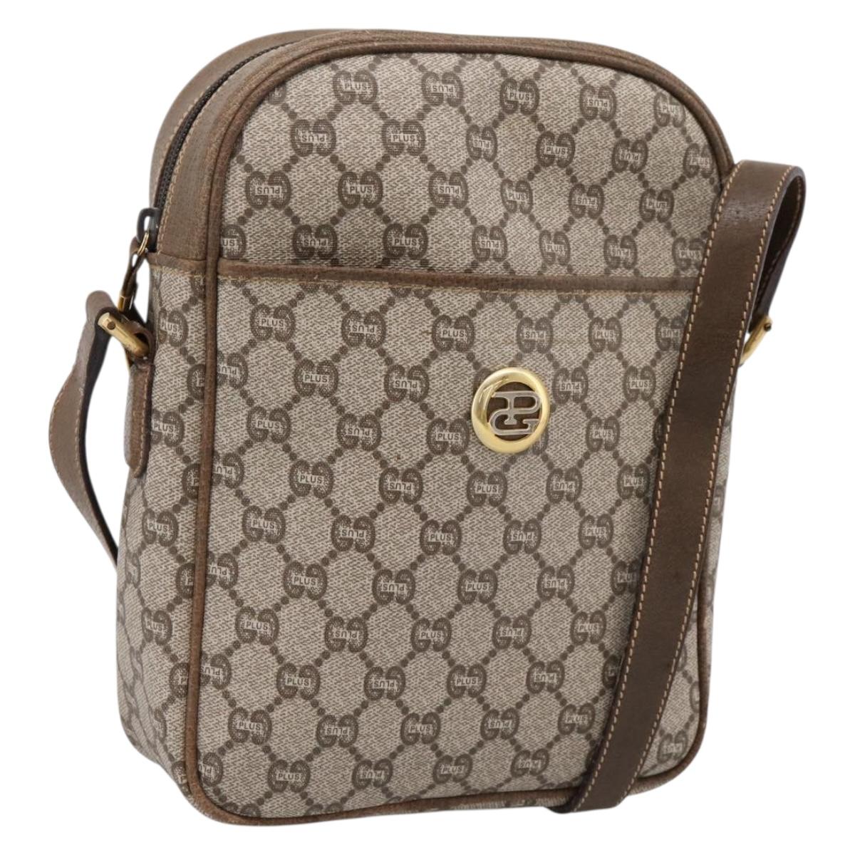 GUCCI GG Plus Supreme Shoulder Bag PVC Beige Gold Auth 193496