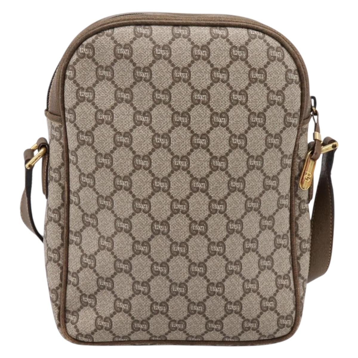 GUCCI GG Plus Supreme Shoulder Bag PVC Beige Gold Auth 193496