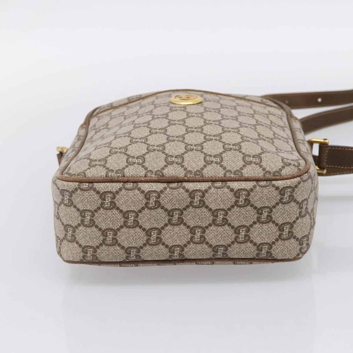 GUCCI GG Plus Supreme Shoulder Bag PVC Beige Gold Auth 193496