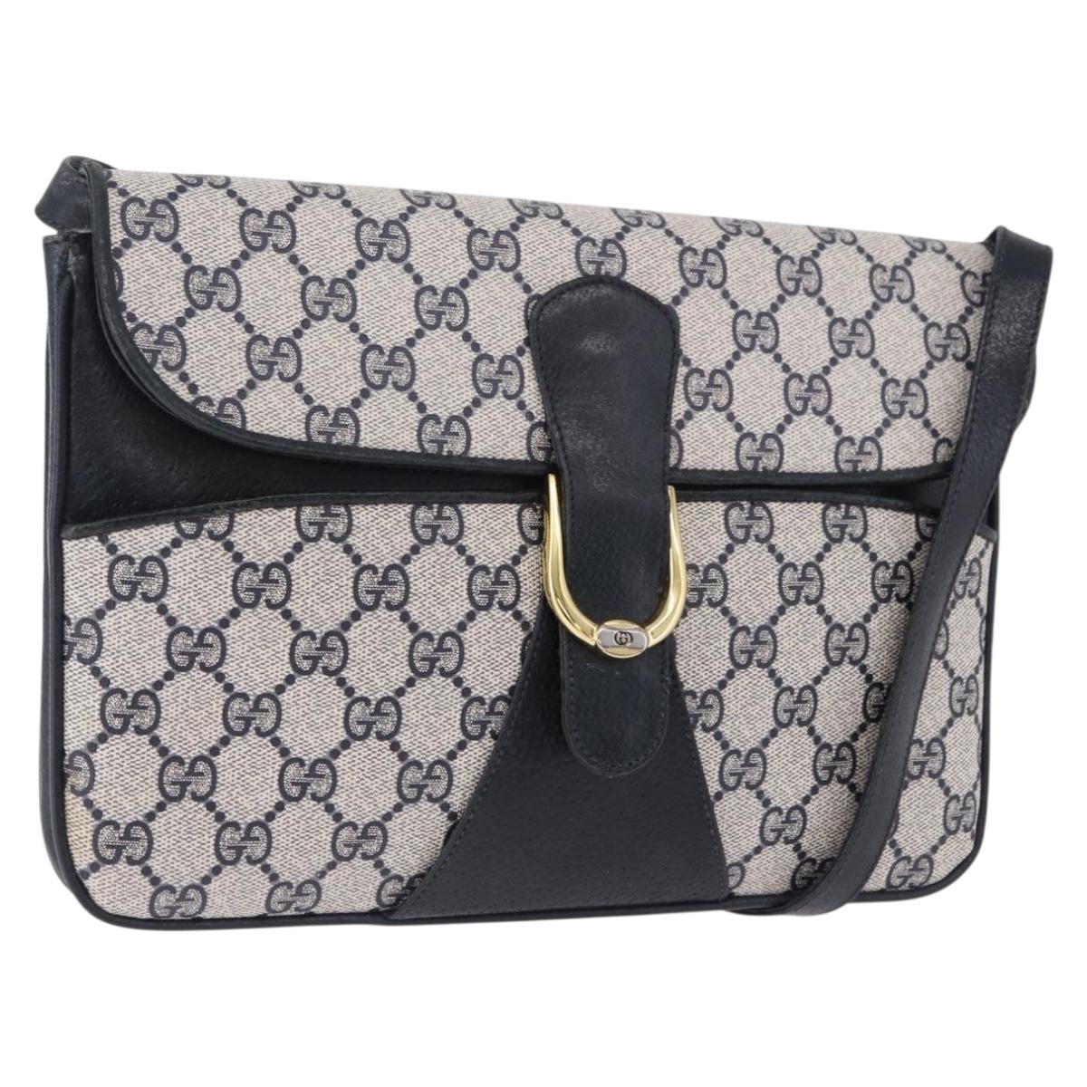 GUCCI GG Supreme Shoulder Bag PVC Navy Gold 004 02 025 Auth 193497