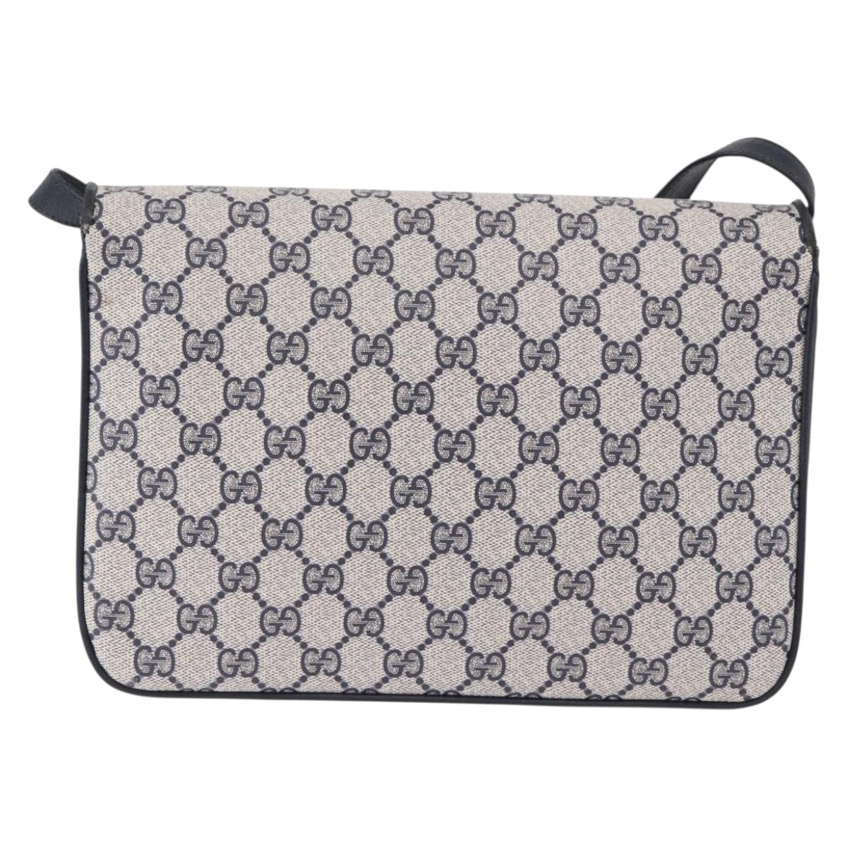 GUCCI GG Supreme Shoulder Bag PVC Navy Gold 004 02 025 Auth 193497